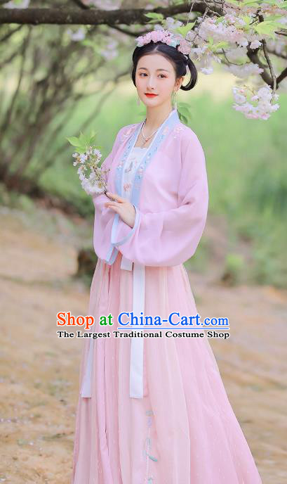 Traditional Chinese Song Dynasty Young Lady Hanfu Dress Ancient Garment Embroidered Historical Costumes