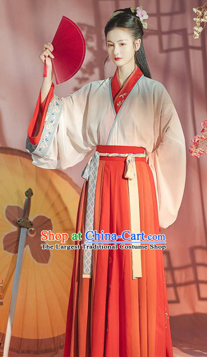 Traditional Chinese Jin Dynasty Red Hanfu Dress Ancient Patrician Lady Garment Historical Costumes