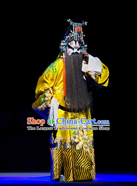 Chinese Kun Opera Elderly Male Costumes Nan Ke Dream Garment and Headwear Kunqu Opera Emperor Apparels Clothing