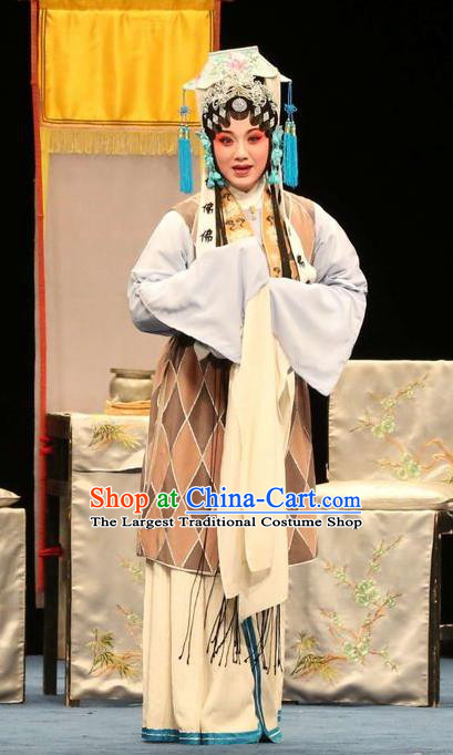 Chinese Kun Opera Elderly Female Dress Apparels Costumes and Headdress Bai Luo Shan Kunqu Opera Taoist Nun Su Garment