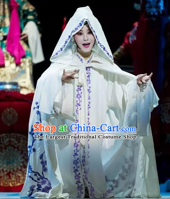 Chinese Kun Opera Distress Maiden Fu Guiying Dress Apparels Costumes and Headdress Burning Incense Kunqu Opera Tsing Yi White Garment