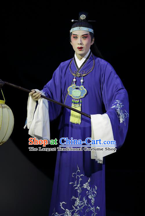 Chinese Kun Opera Apparels and Headwear Dream of Red Mansions Jia Baoyu Garment Costumes Kunqu Opera Young Male Purple Robe Clothing