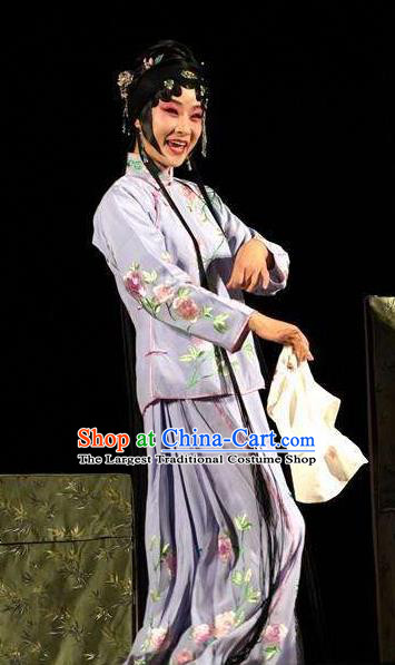 Chinese Kun Opera Xiaodan Ban Xia Purple Dress Apparels Costumes and Headpieces Six Chapters of a Floating Life Kunqu Opera Servant Girl Garment