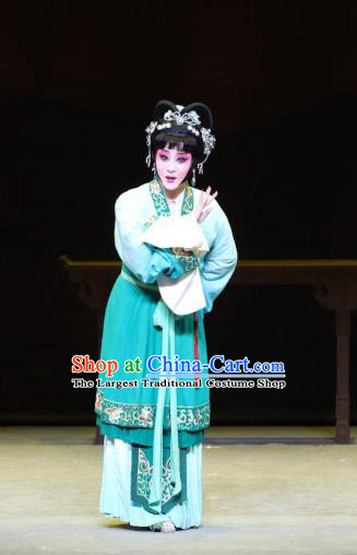 Chinese Kun Opera Young Lady the Dream of Xiang Fei Nv Ying Green Dress Apparels Costumes and Headpieces Kunqu Opera Actress Garment