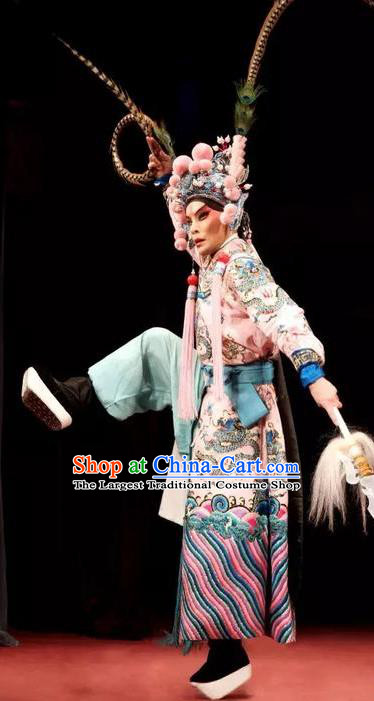 Interlocking Stratagem Chinese Kun Opera Wusheng Apparels and Hat Garment Costumes Kunqu Opera Martial Soldier Lv Bu Clothing