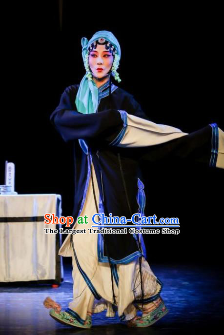 Chinese Kun Opera Tsing Yi Apparels Young Female Costumes and Headdress Kunqu Opera Tu An Gu Distress Maiden Dress Actress Garment