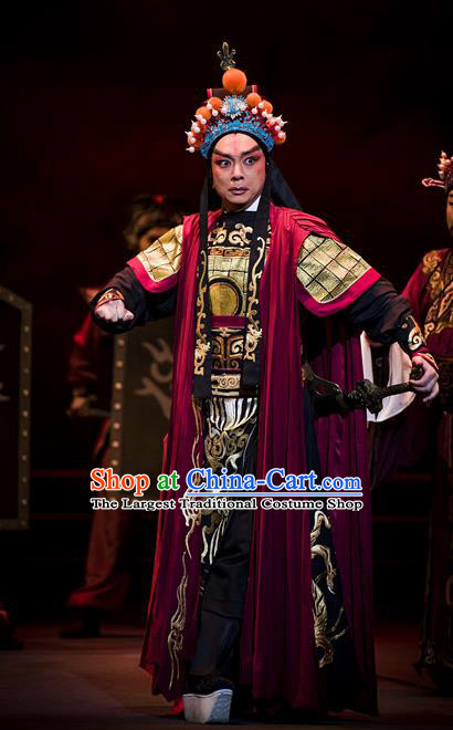 Chinese Kun Opera Martial Male Chuan Shang Yin Costumes and Headwear Kunqu Opera Wusheng Garment Emperor Cao Pi Armor Apparels