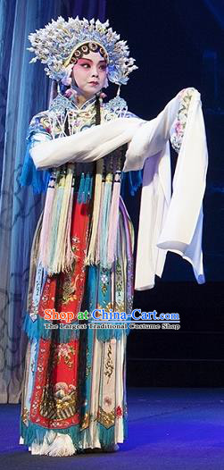 Chinese Kun Opera Princess Ceremonial Dress Apparels and Headdress Jing Yang Zhong Traditional Kunqu Opera Hua Tan Dress Actress Garment Costumes