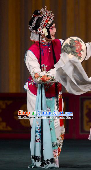 Chinese Kun Opera Young Lady Dress Apparels and Headdress Dream in The Garden Traditional Kunqu Opera Xiaodan Servant Girl Garment Costumes