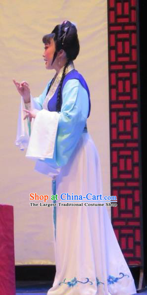 Chinese Shaoxing Opera Maidservant The Peacocks Fly To The Southeast Hua Tan Dress Yue Opera Apparels Garment Servant Girl Costumes and Hair Accessories