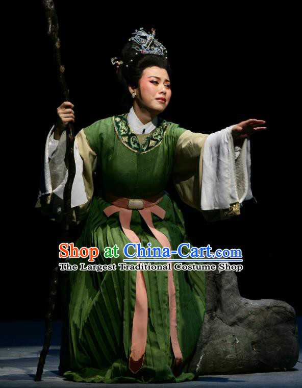 The Peacocks Fly To The Southeast Chinese Shaoxing Opera Dame Green Dress Yue Opera Apparels Garment Young Mistress Costumes and Hair Ornament