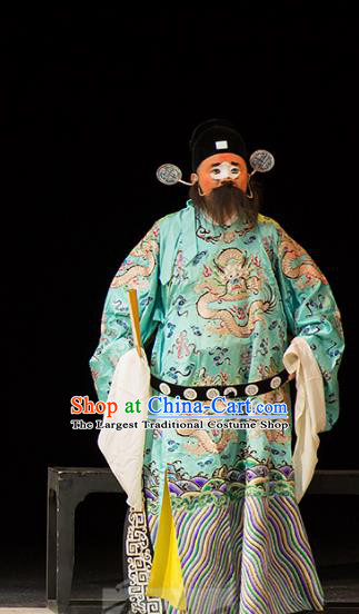 Chinese Kun Opera Clown Official Continue the Pipa Cao Cao Costumes and Headwear Kunqu Opera Garment Apparels Green Embroidered Robe