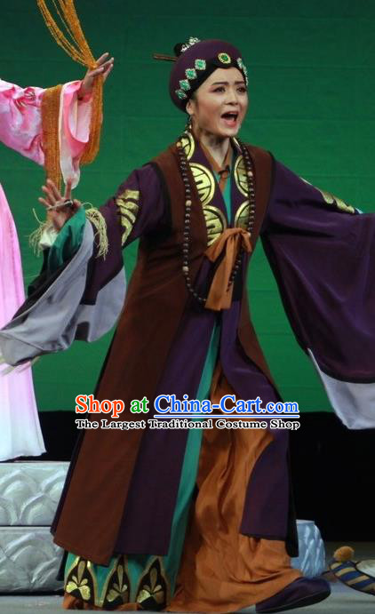 Chinese Huangmei Opera Elderly Taoist Nun Costumes Apparels and Headdress Escaping From the Temple Traditional Anhui Opera Pantaloon Dress Garment