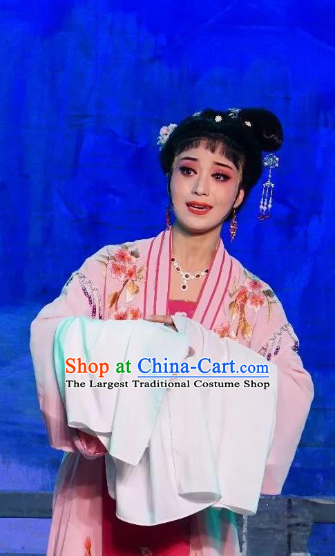 Chinese Shaoxing Opera Hua Tan Chen Sue Costumes The Pearl Tower Apparels Yue Opera Garment Actress Diva Pink Dress and Headpieces