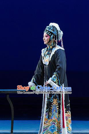 Chinese Kun Opera Young Female Cai Wenji Dress Apparels Costumes and Headdress Continue the Pipa Traditional Kunqu Opera Consort Black Garment