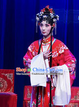 Chinese Kun Opera Fairy Luo Niang Red Costumes Apparels and Headpieces Before The Fall Traditional Kunqu Opera Actress Hua Tan Dress Garment