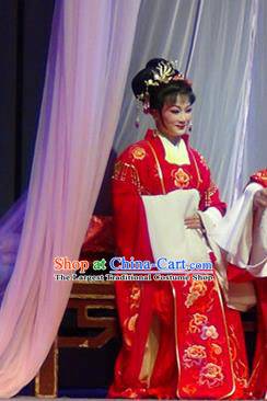 Chinese Shaoxing Opera The Peacocks Fly To The Southeast Hua Tan Red Dress Yue Opera Apparels Garment Wedding Costumes and Headpieces