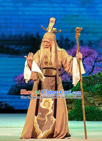 Chinese Huangmei Opera Laosheng Goddess Marriage Apparels Costumes and Headwear Kunqu Opera Locust Tree God Garment Clothing