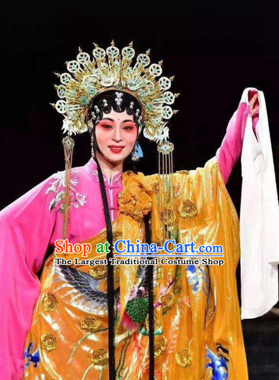 Chinese Huangmei Opera Huadan Garment Costumes and Headdress Yu Tian Xian Traditional Anhui Opera Hua Tan Dress Actress Apparels