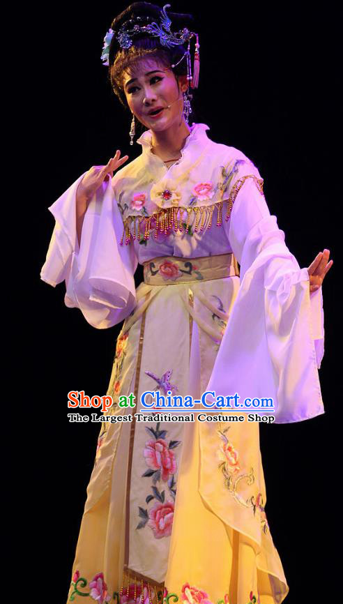 Chinese Huangmei Opera Actress Hu Xiuying Garment Costumes and Headdress True and False Groom Traditional Anhui Opera Hua Tan Dress Apparels