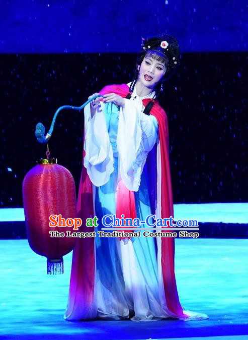 Chinese Huangmei Opera Hua Tan Garment Costumes and Headpieces Su Dongpo Traditional Anhui Opera Actress Dress Diva Apparels