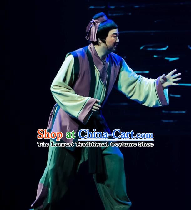 Chinese Huangmei Opera Civilian Man Ji Mo Han Qing Official Garment Costumes and Headwear An Hui Opera Farmer Apparels Clothing