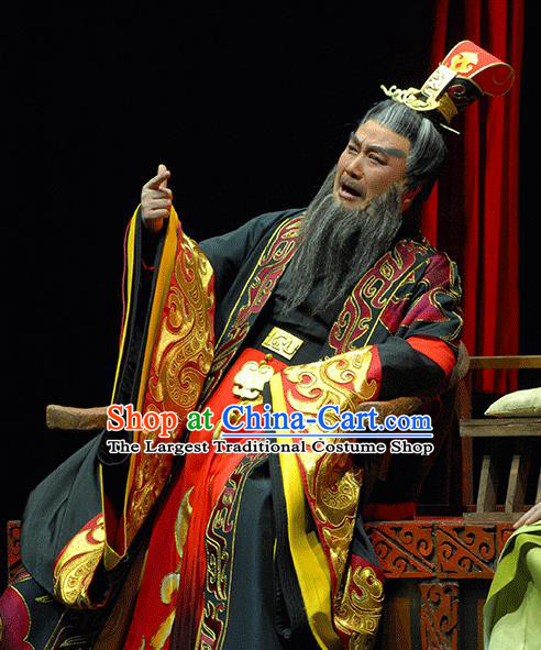 Xiao Qiao Chu Jia Chinese Huangmei Opera Laosheng Cao Cao Costumes and Headwear An Hui Opera Elderly Male Apparels Chancellor Clothing