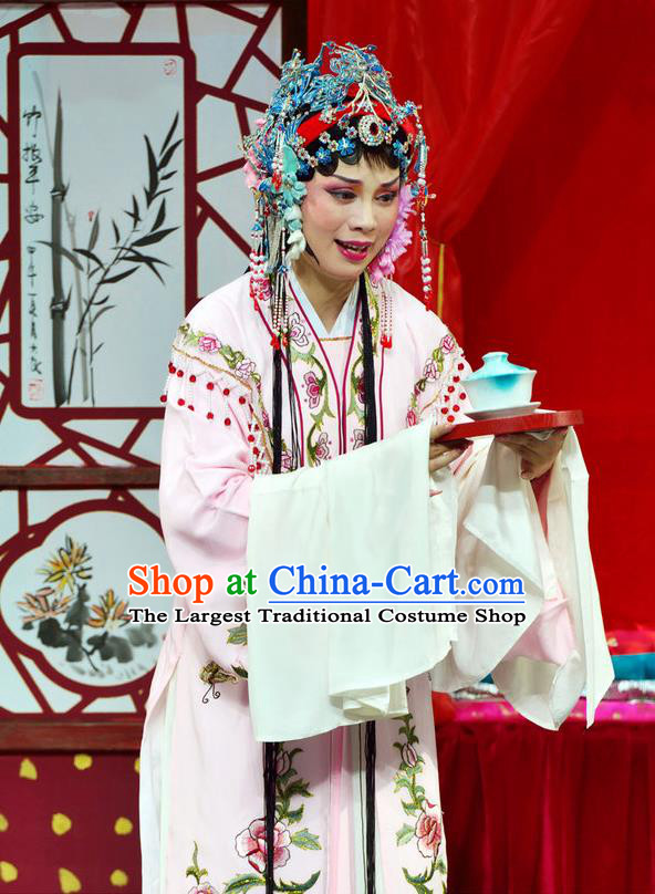 Chinese Shaoxing Opera Diva Pink Dress The Jade Hairpin Yue Opera Hua Tan Costumes Apparels Rich Mistress Garment and Hair Jewelry