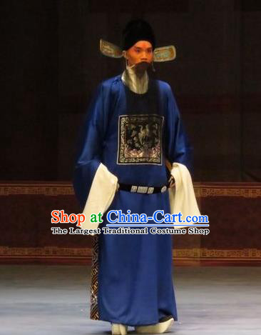 Zhen Zhu Shan Chinese Ping Opera Elderly Male Costumes and Headwear Pingju Opera County Magistrate Apparels Clothing