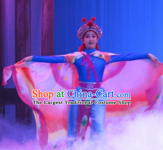 Chinese Ping Opera Xiaodan Costumes Apparels and Headdress Bao Gong San Kan Butterfly Dream Traditional Pingju Opera Fairy Dress Garment