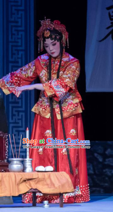 Chinese Ping Opera Bride Red Costumes Apparels and Headdress Geng Niang Traditional Pingju Opera Hua Tan Wedding Dress Garment