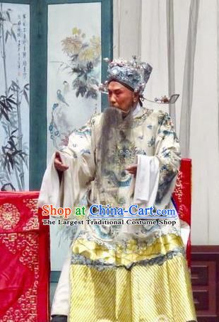 Yu He Qiao Chinese Ping Opera Old Gentleman Costumes and Headwear Pingju Opera Imperial Tutor Ke Apparels Clothing Embroidered Robe