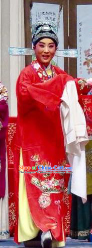 Yu He Qiao Chinese Ping Opera Bridegroom Xuan Dengao Costumes and Headwear Pingju Opera Young Male Wedding Apparels Clothing