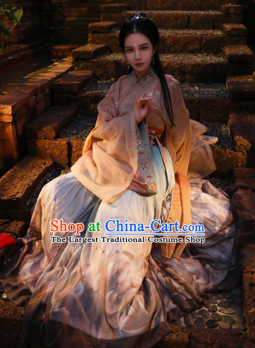 Chinese Ancient Court Lady Noble Princess Hanfu Dress Apparels Traditional Jin Dynasty Historical Costumes Complete Set