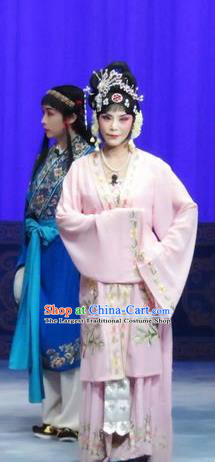 Chinese Ping Opera Diva Actress Costumes The Wrong Red Silk Apparels and Headpieces Traditional Pingju Opera Hua Tan Liu Hua Dress Garment