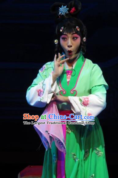 Chinese Ping Opera Servant Girl Apparels Costumes and Headpieces The Five Female Worshipers Traditional Pingju Opera Young Lady Green Dress Garment