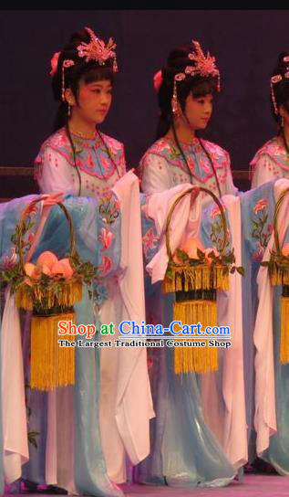 Chinese Ping Opera Diva Apparels Costumes and Headpieces Legend of Love Traditional Pingju Opera Court Maid Dress Goddess Garment