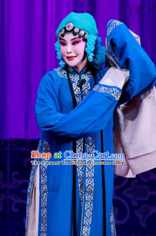 Chinese Ping Opera Distress Maiden Wang Yuying Apparels Costumes and Headpieces Remember Back to the Cup Traditional Pingju Opera Young Female Blue Dress Garment