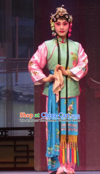 Chinese Ping Opera Servant Girl Apparels Costumes and Headpieces Remember Back to the Cup Traditional Pingju Opera Dress Young Lady Garment