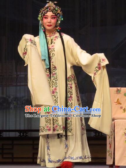 Chinese Ping Opera Huadan Apparels Costumes and Headpieces Remember Back to the Cup Traditional Pingju Opera Actress White Dress Garment