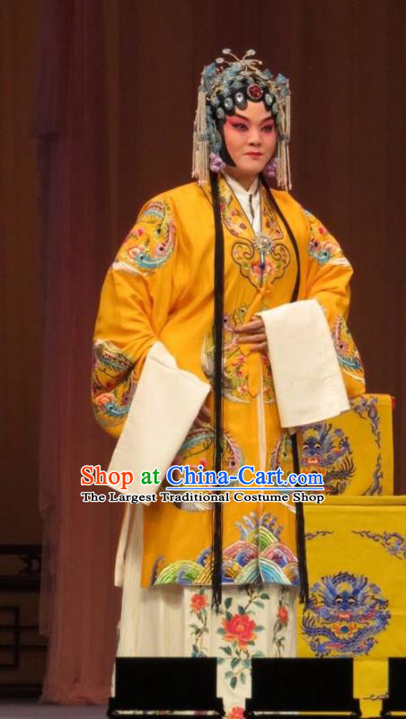 Chinese Ping Opera The Arrogant Princess Queen Apparels Costumes and Headdress Traditional Pingju Opera Empress Dress Garment