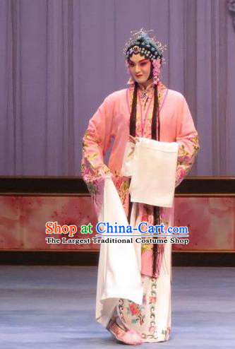 Chinese Ping Opera Huadan Pink Apparels Costumes and Headdress Peach Blossom Temple Traditional Pingju Opera Diva Actress Dress Garment