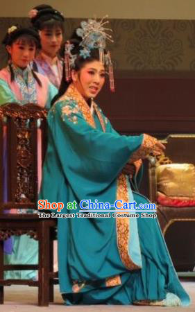 Chinese Ping Opera Noble Dame Apparels Costumes and Headpieces Baoyu and Daiyu Traditional Pingju Opera Female Green Dress Garment