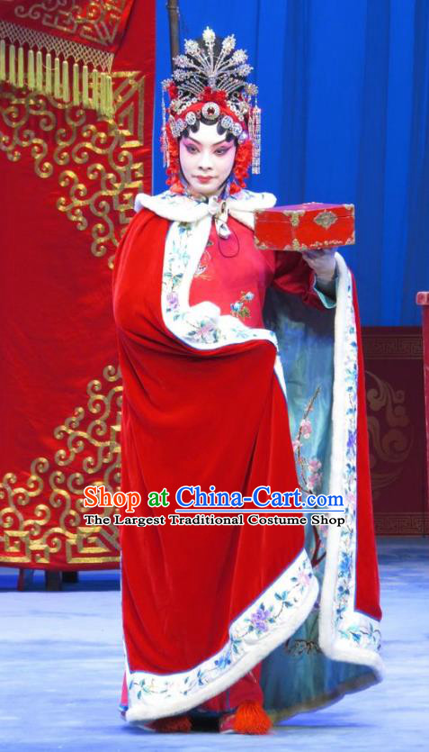 Chinese Ping Opera Hua Tan Du Shiniang Red Costumes Apparels and Headpieces The Beautiful Courtesan Traditional Pingju Opera Diva Dress Garment