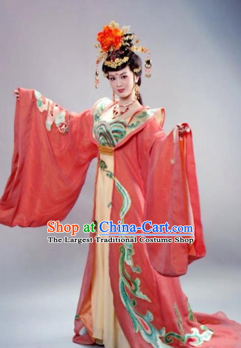 Chinese Shaoxing Opera Costumes Zhen Huan Apparels Yue Opera Diva Garment Hua Tan Imperial Consort Red Dress and Headdress