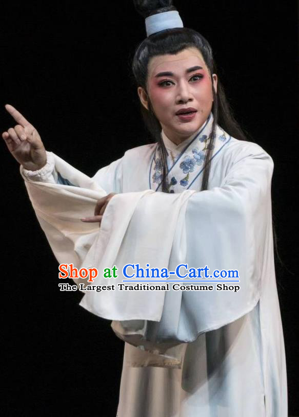 Chinese Yue Opera Young Men Costumes Garment Shuang Yu Chan Shaoxing Opera Scholar Shen Mengxia Clothing Apparels and Headwear