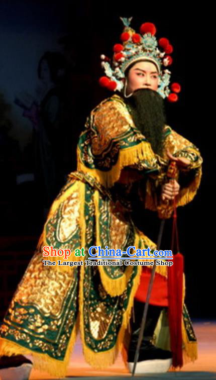 Chinese Yue Opera Wu Sheng Costumes Green Armor and Hat Shaoxing Opera Martial Male Apparels A Tragic Marriage Swordsman Garment