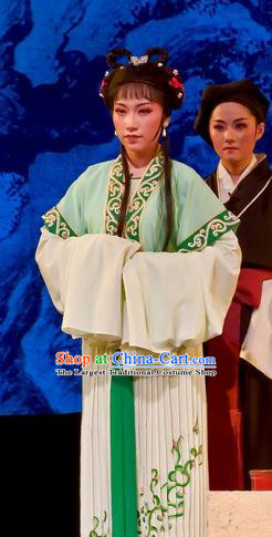 Chinese Shaoxing Opera Maidservant Apparels Flirting Scholar Xiao Dan Costumes Yue Opera Qiu Xiang Dress Garment and Hair Accessories