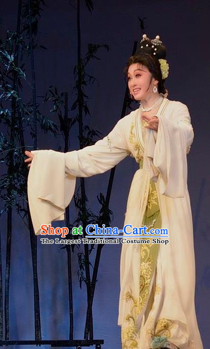 Chinese Shaoxing Opera Young Mistress Garment Yue Opera Lu You And Tang Wan Hua Dan Costumes Noble Lady Apparels Dress and Hair Accessories