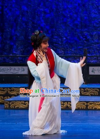 Chinese Shaoxing Opera Servant Girl Cui Yun Dress Yue Opera Wu Nv Bai Shou Costumes Xiao Dan Young Lady Apparels Garment and Hair Accessories